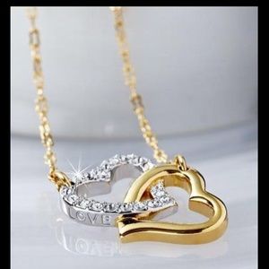 Swarovski crystal double heart match necklace gold